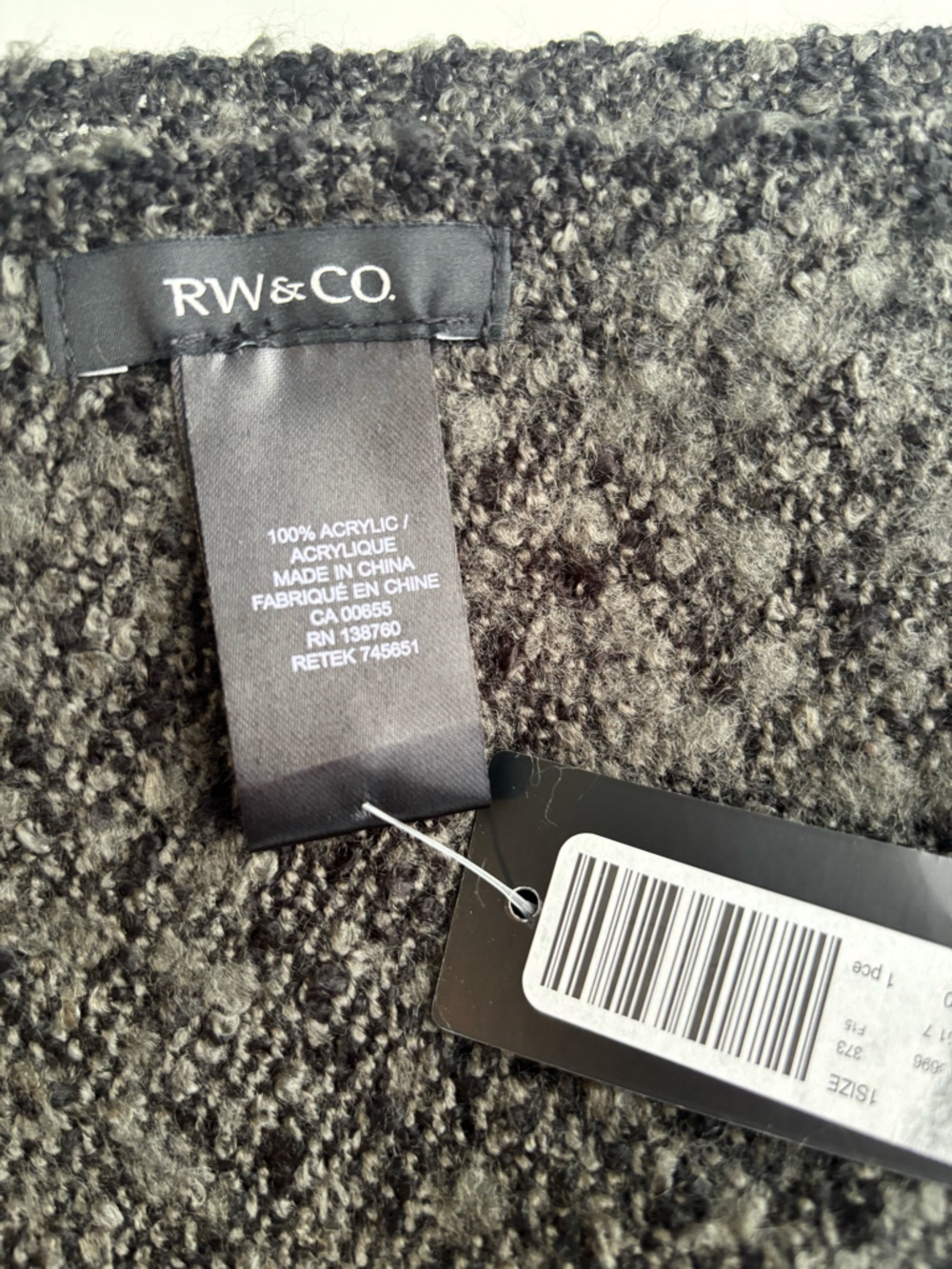 RW & Co. Cozy Grey & Black Knit Fringe Scarf - Picture 2 of 3